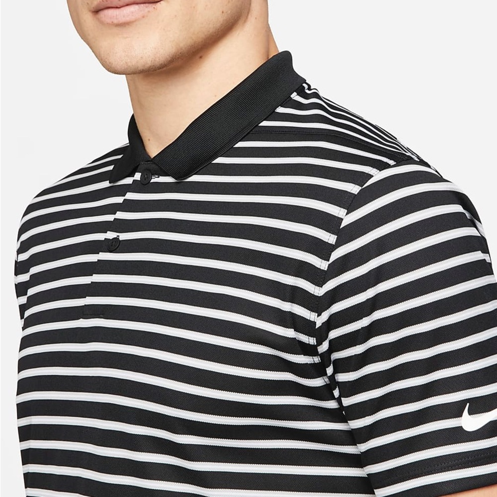 Nike Black and White Polo Shirt with Bold Stripes